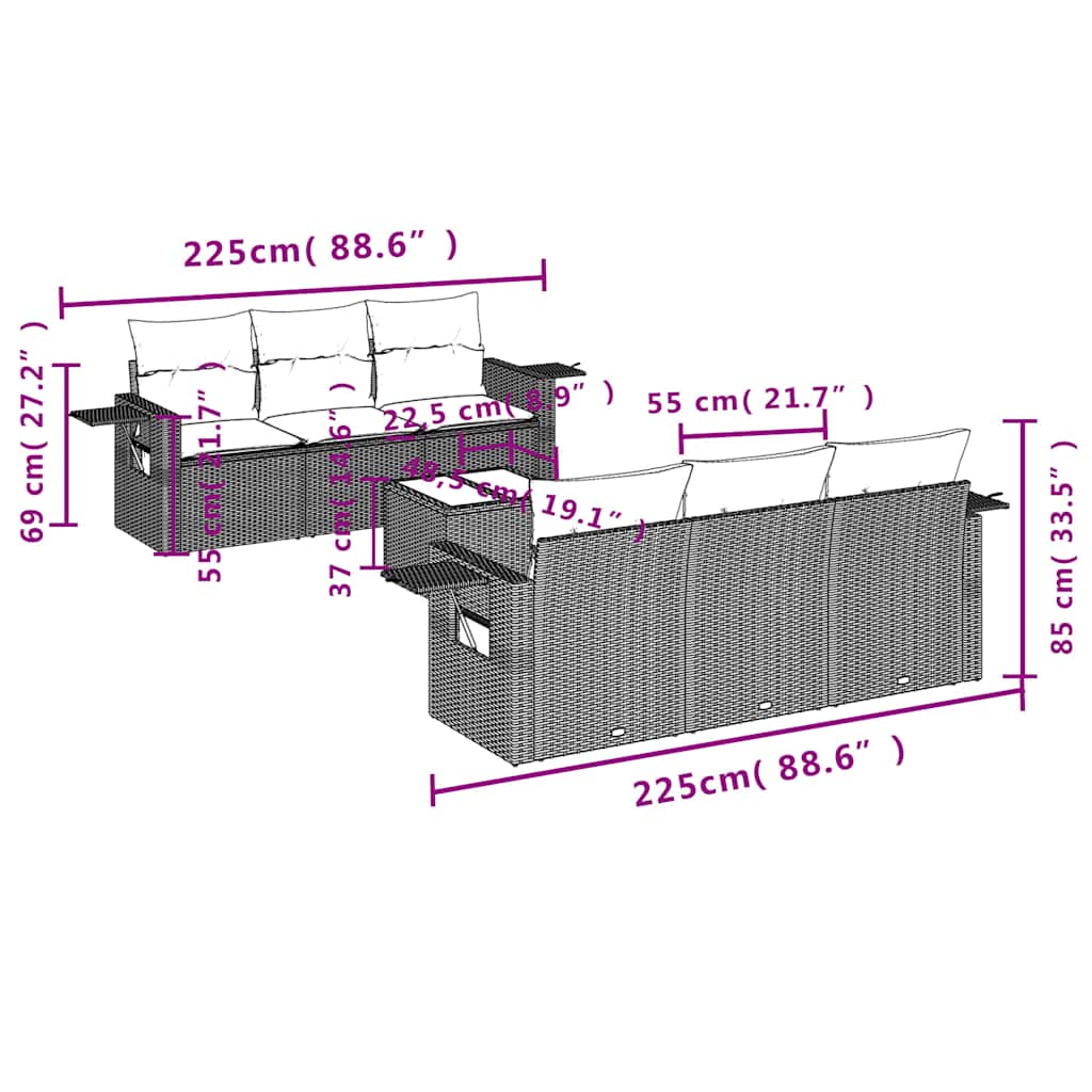 Set Divani da Giardino 7 pz con Cuscini Nero in Polyrattan | homemem39