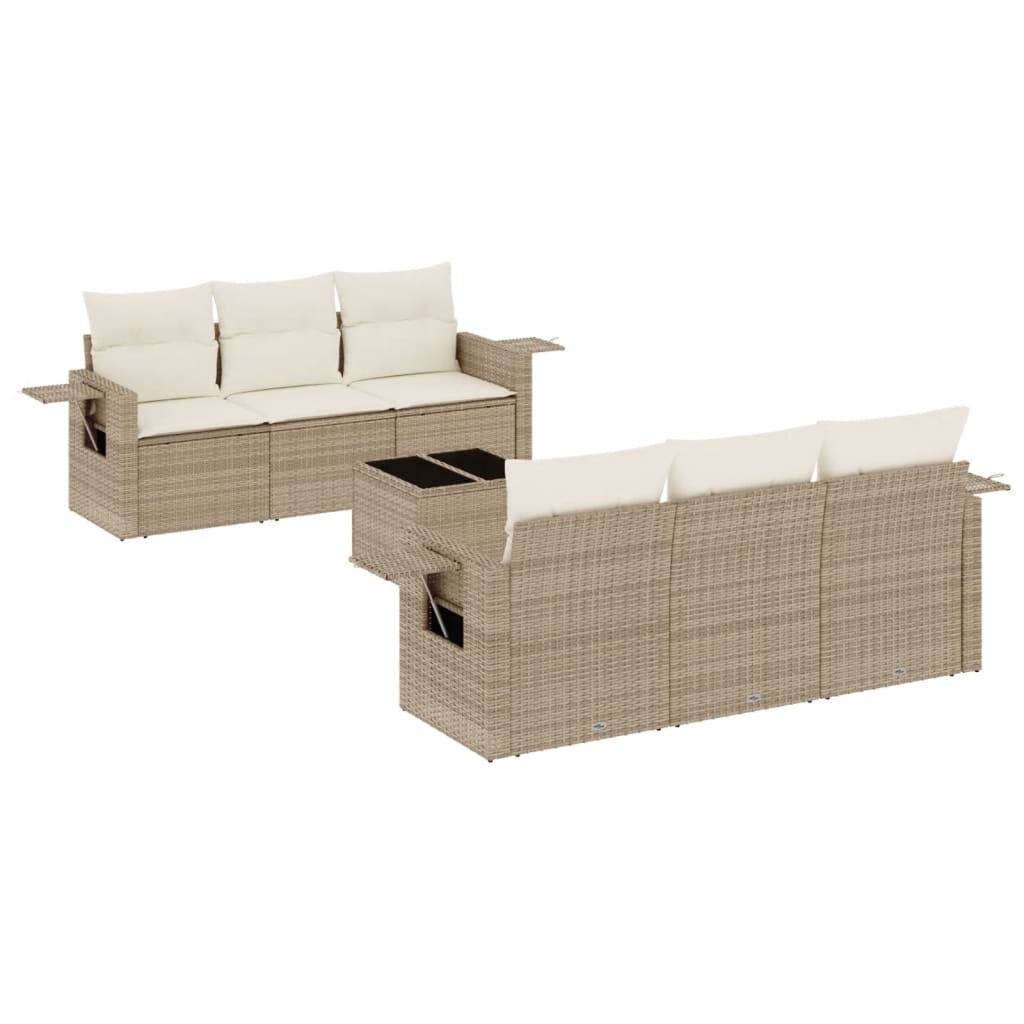 Set Divani da Giardino 7 pz con Cuscini Beige in Polyrattan - homemem39