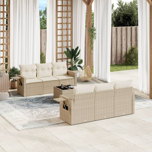 Set Divani da Giardino 7 pz con Cuscini Beige in Polyrattan - homemem39