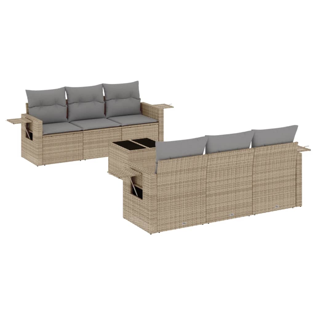 Set Divani da Giardino 7 pz con Cuscini Beige in Polyrattan - homemem39