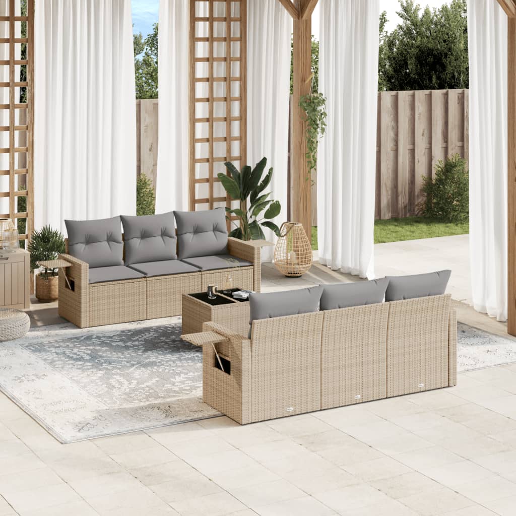 Set Divani da Giardino 7 pz con Cuscini Beige in Polyrattan | homemem39