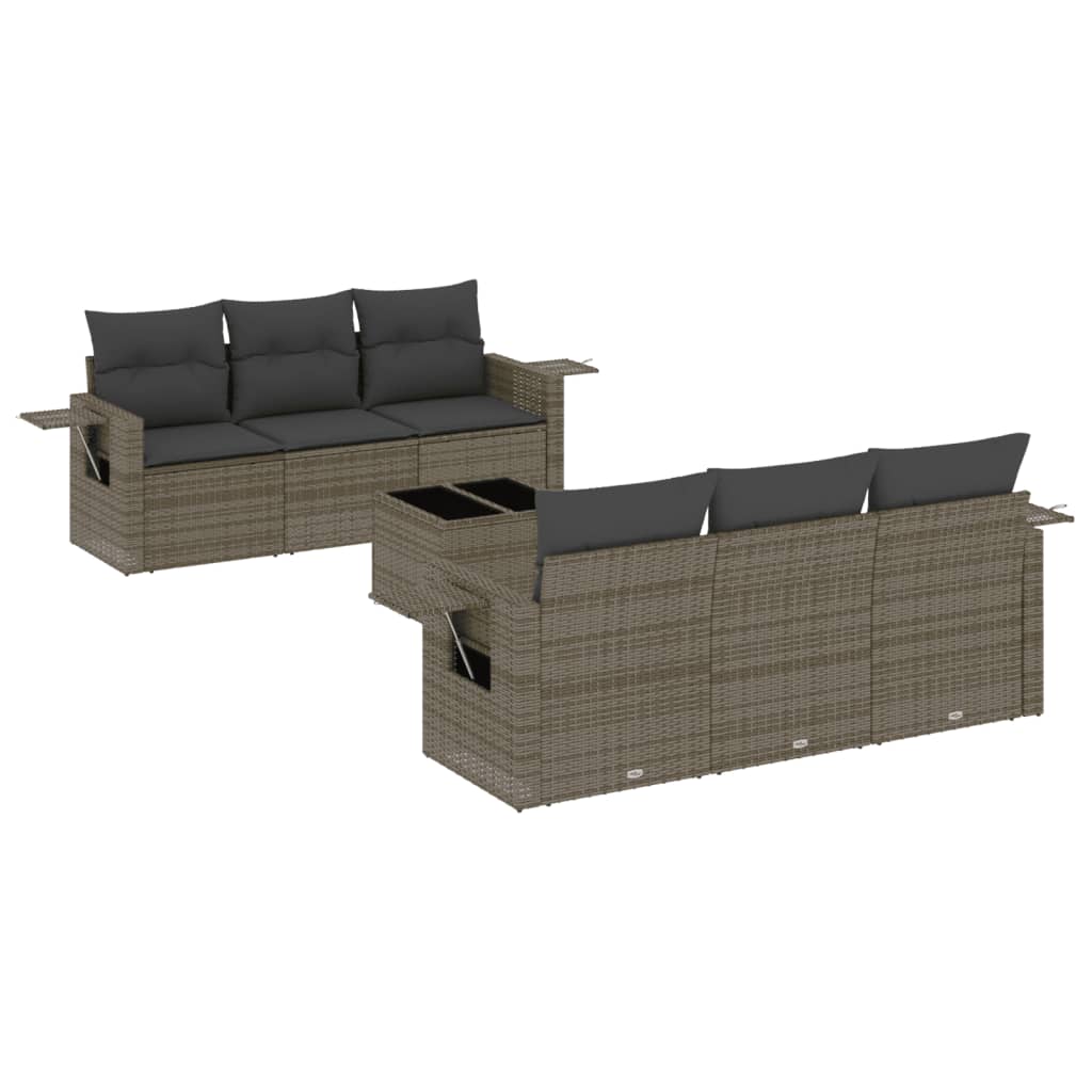 Set Divani da Giardino 7 pz con Cuscini Grigio in Polyrattan | homemem39