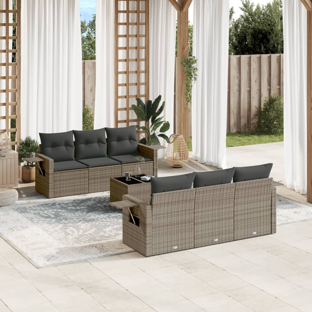 Set Divani da Giardino 7 pz con Cuscini Grigio in Polyrattan | homemem39
