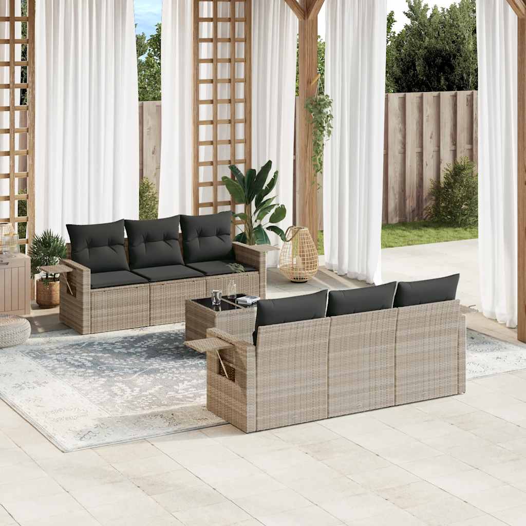 Set Divani da Giardino 7pz con Cuscini Grigio Chiaro Polyrattan | homemem39