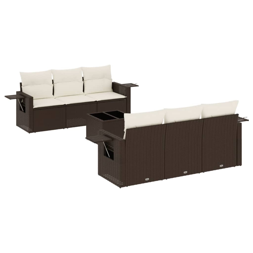 Set Divani da Giardino 7 pz con Cuscini Marrone in Polyrattan | homemem39