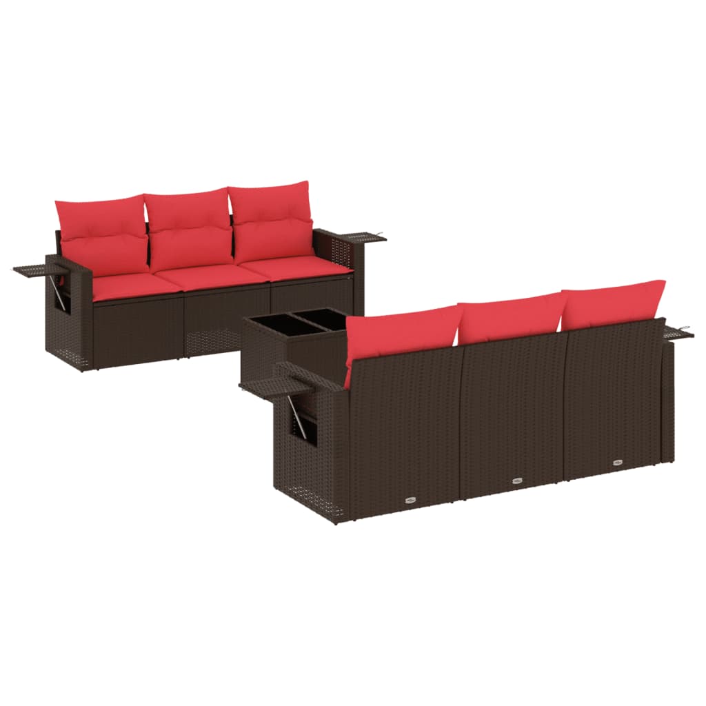 Set Divani da Giardino 7 pz con Cuscini Marrone in Polyrattan
