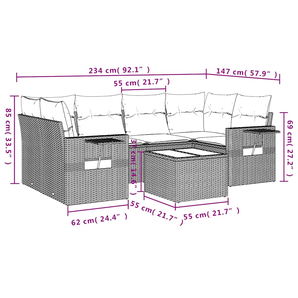 Set Divani da Giardino con Cuscini 7pz Nero Polyrattan | homemem39
