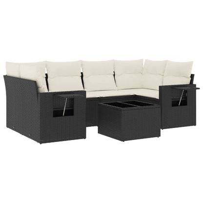 Set Divani da Giardino con Cuscini 7pz Nero Polyrattan