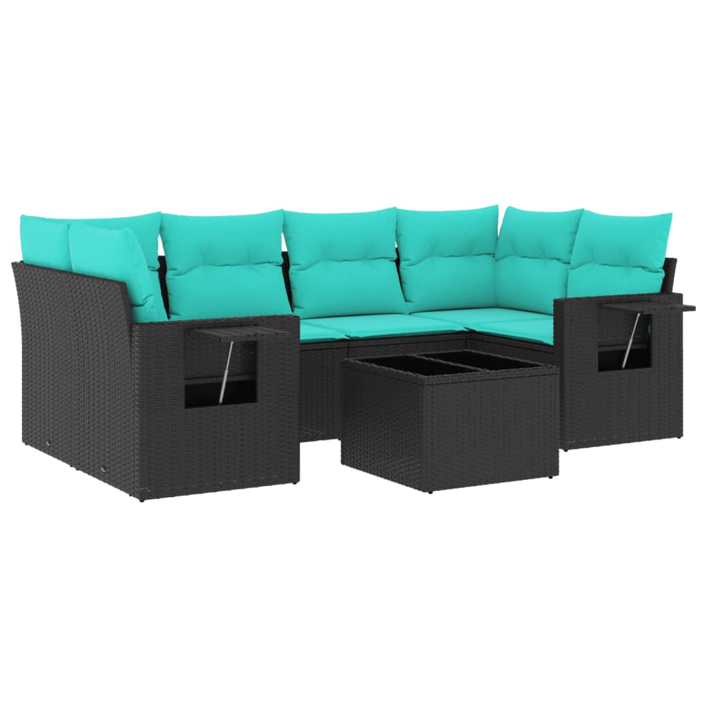 Set Divani da Giardino 7 pz con Cuscini Nero in Polyrattan