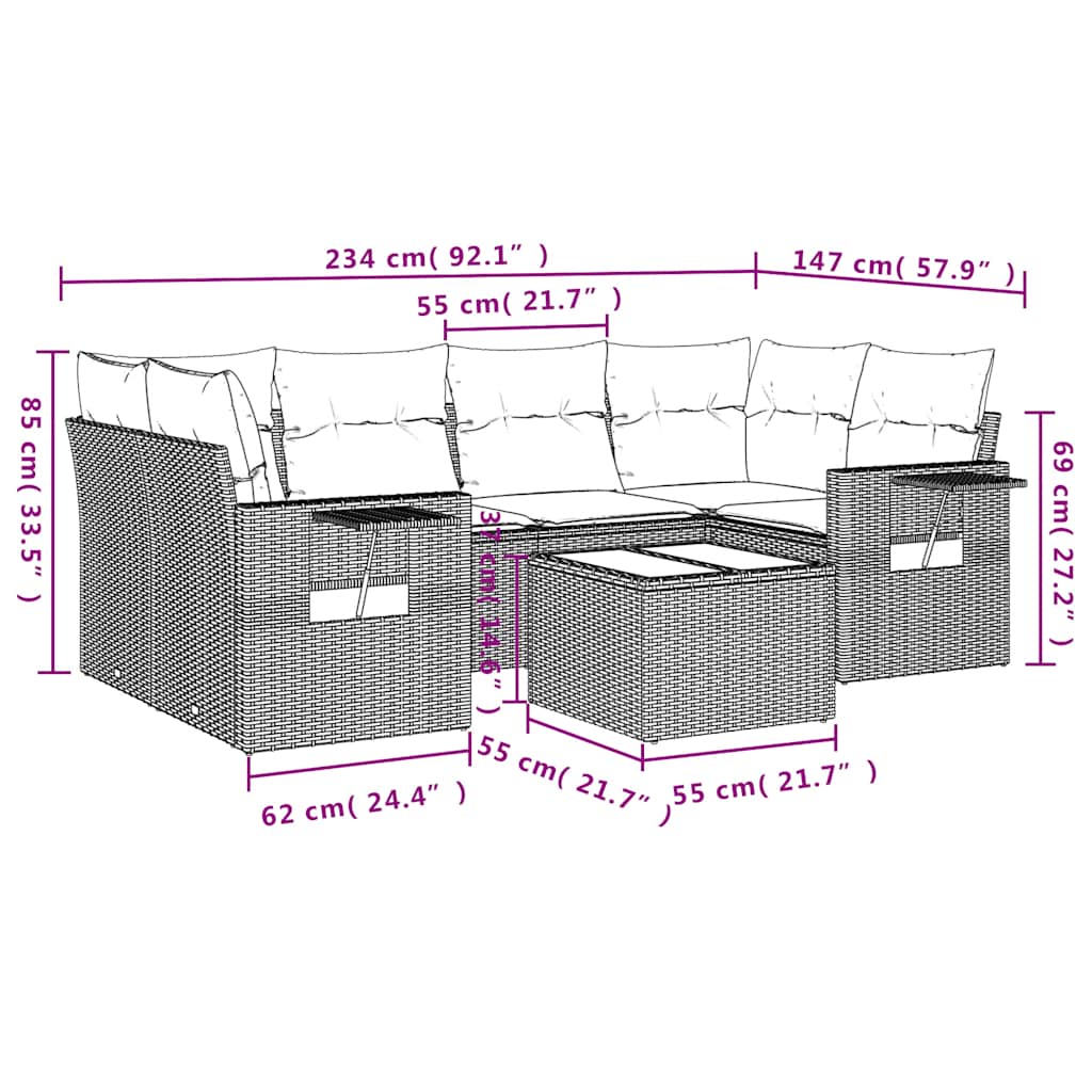 Set Divani da Giardino 7 pz con Cuscini Nero in Polyrattan | homemem39
