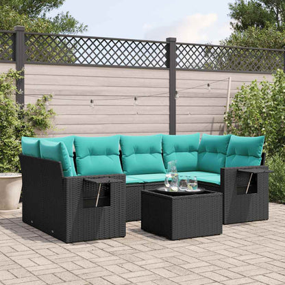 Set Divani da Giardino 7 pz con Cuscini Nero in Polyrattan