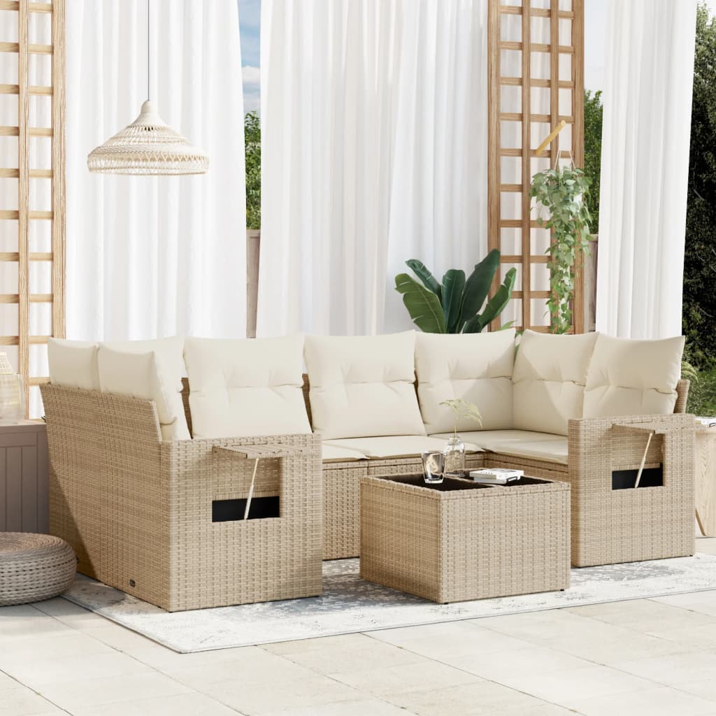 Set Divani da Giardino 7 pz con Cuscini Beige in Polyrattan - homemem39