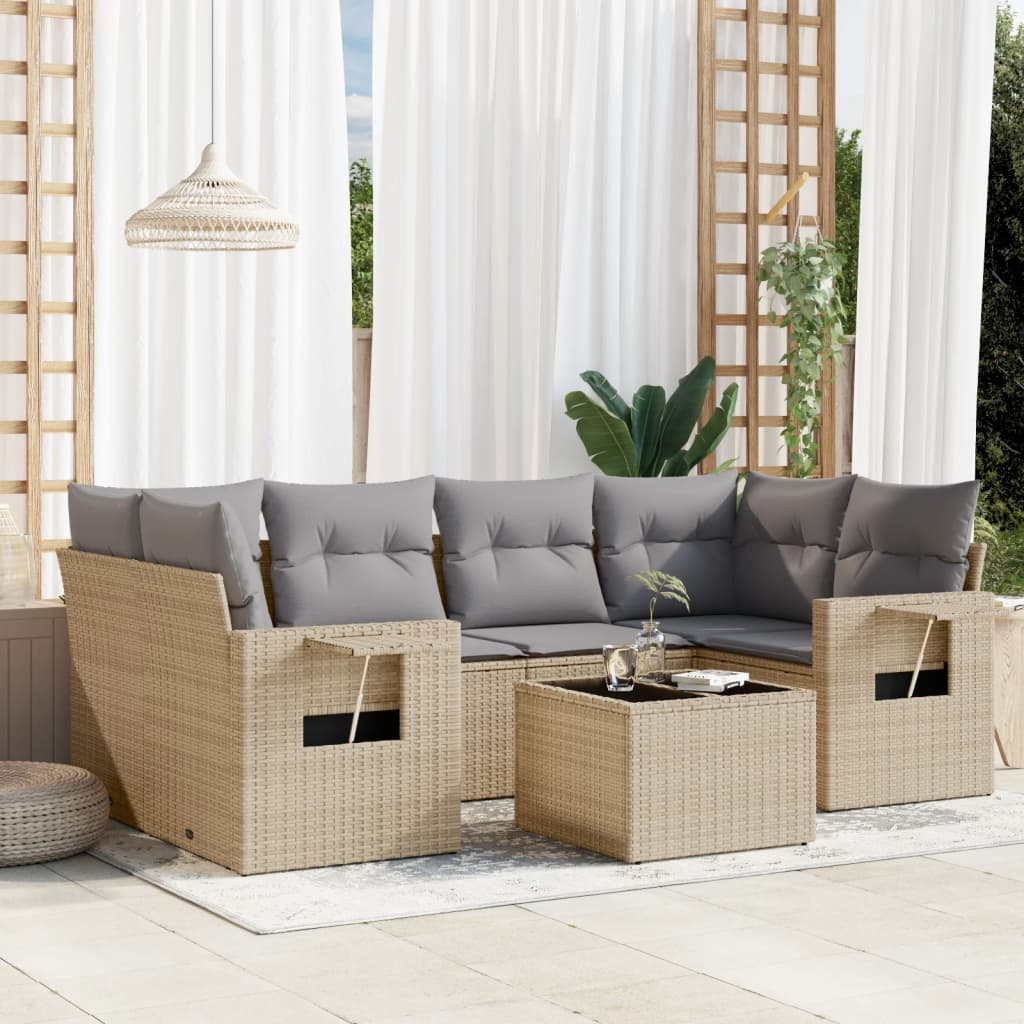 Set Divani da Giardino 7 pz con Cuscini Beige in Polyrattan | homemem39