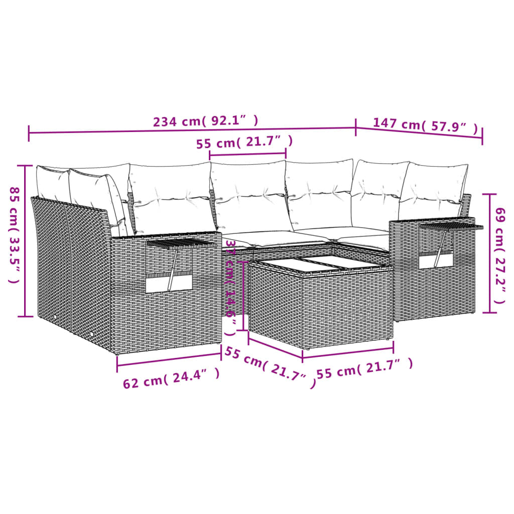 Set Divani da Giardino 7 pz con Cuscini Grigio in Polyrattan | homemem39