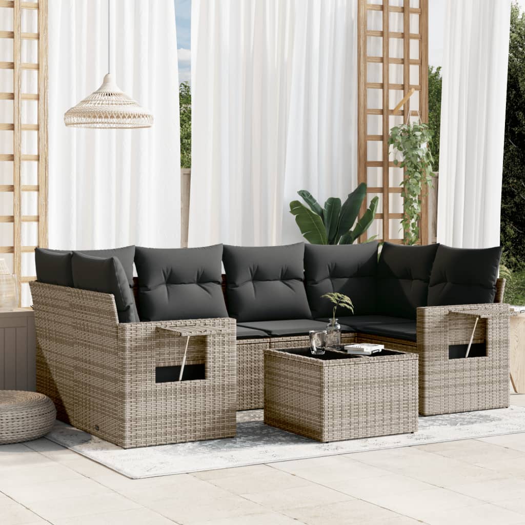 Set Divani da Giardino 7 pz con Cuscini Grigio in Polyrattan | homemem39