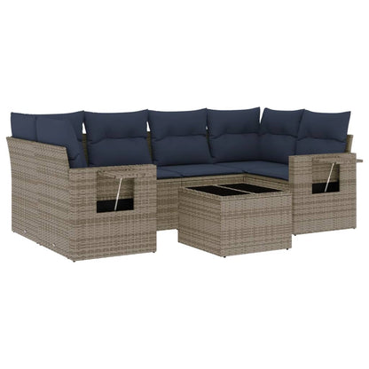 Set Divani da Giardino 7 pz con Cuscini Grigio in Polyrattan | homemem39