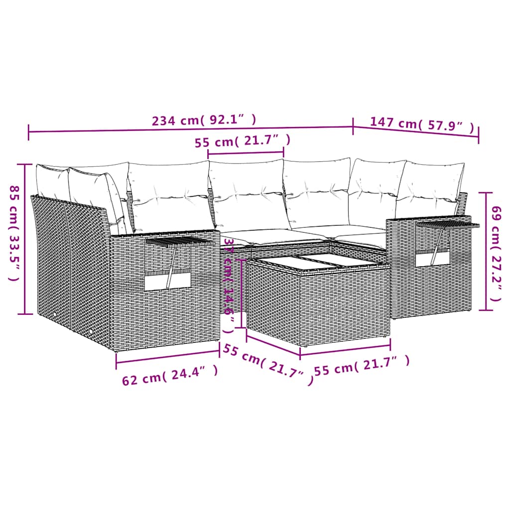 Set Divani da Giardino 7 pz con Cuscini Grigio in Polyrattan | homemem39