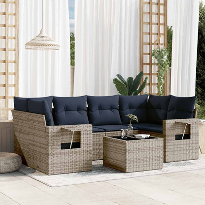 Set Divani da Giardino 7 pz con Cuscini Grigio in Polyrattan | homemem39