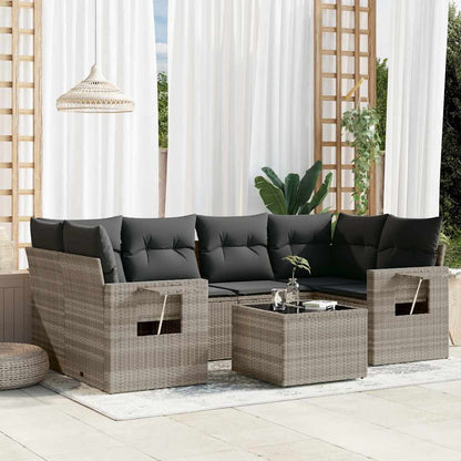 Set Divani da Giardino 7pz con Cuscini Grigio Chiaro Polyrattan | homemem39
