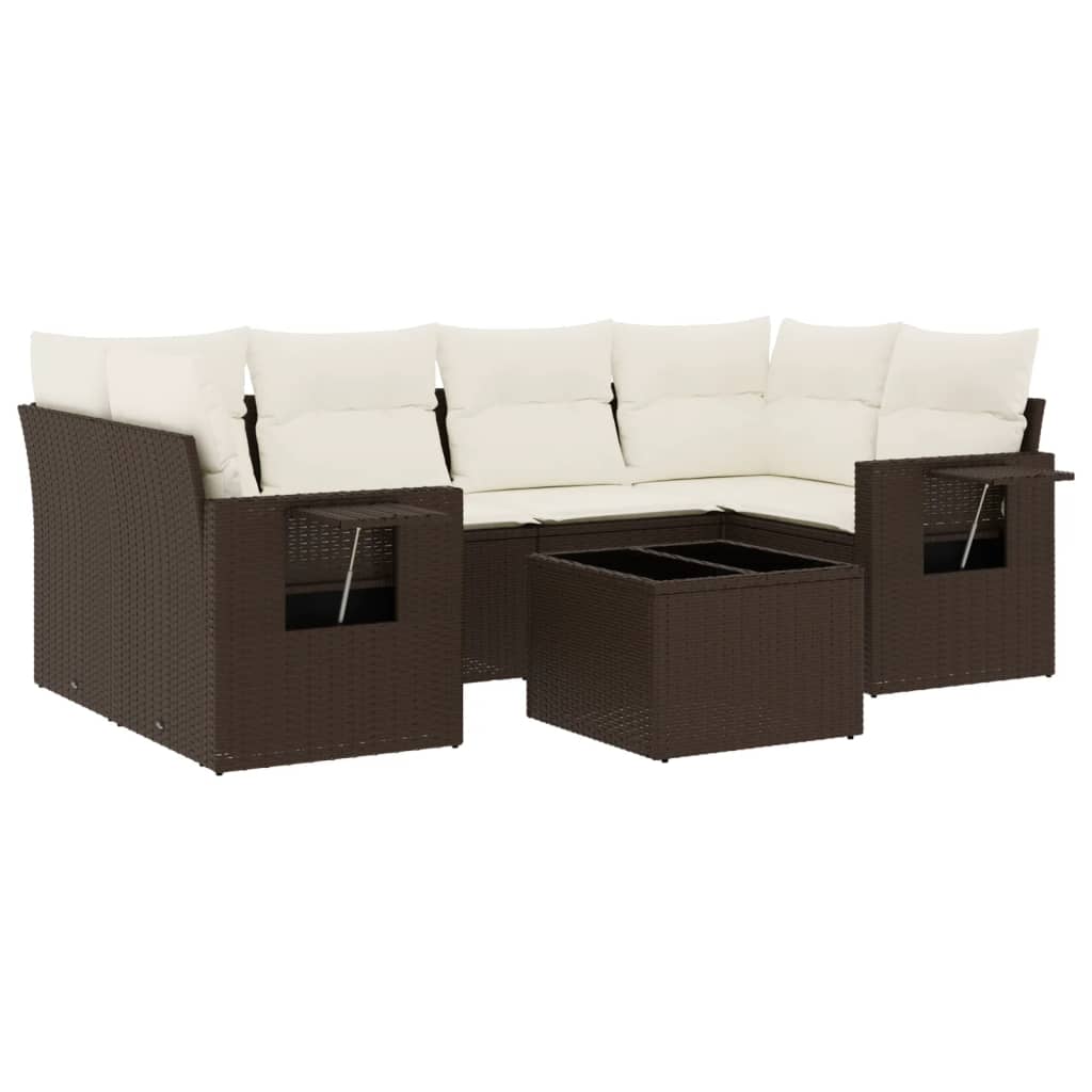 Set Divani da Giardino 7 pz con Cuscini Marrone in Polyrattan | homemem39
