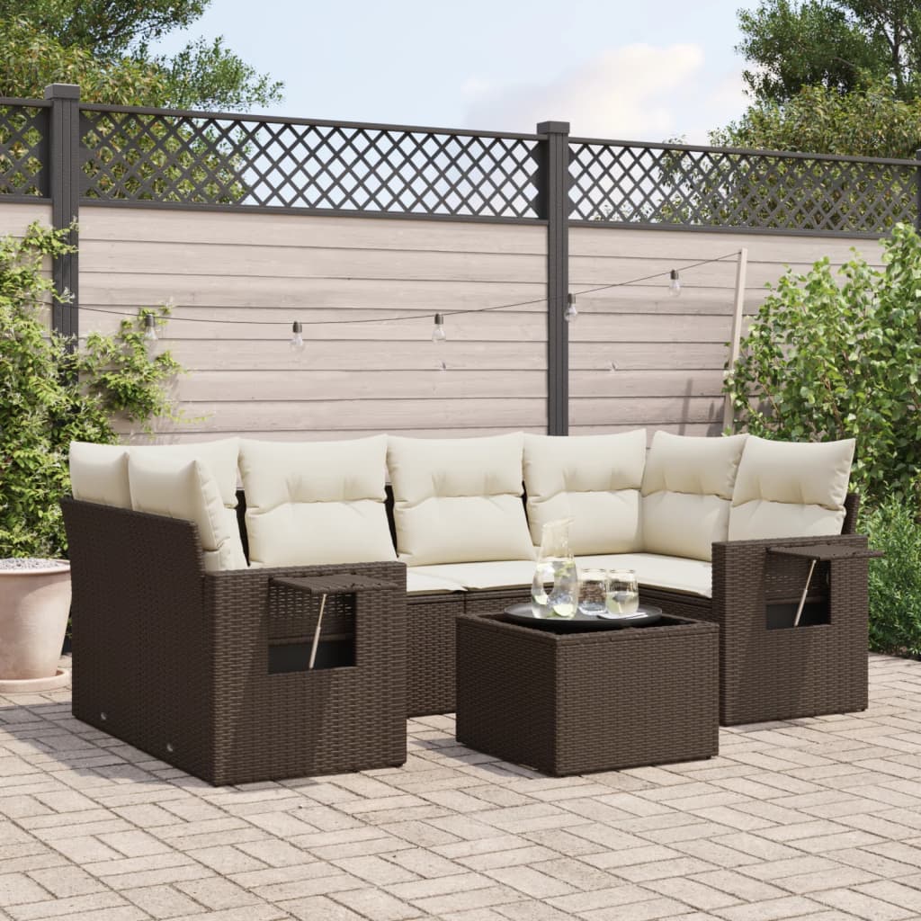 Set Divani da Giardino 7 pz con Cuscini Marrone in Polyrattan - homemem39
