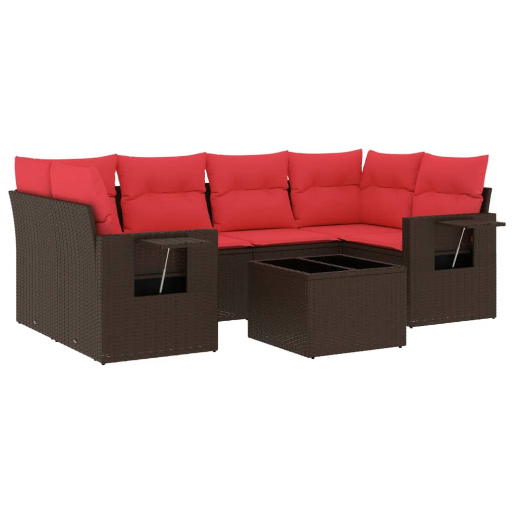 Set Divani da Giardino 7 pz con Cuscini Marrone in Polyrattan | homemem39