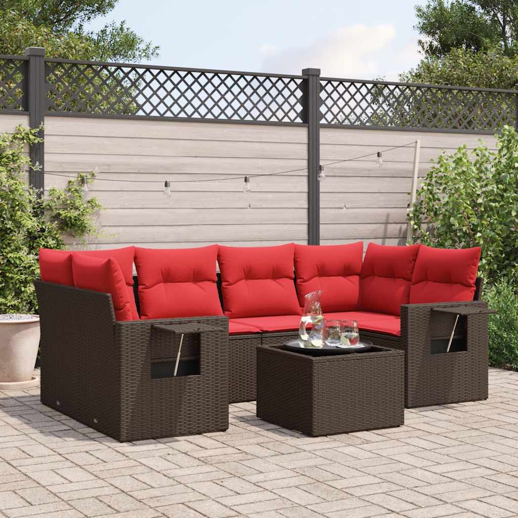 Set Divani da Giardino 7 pz con Cuscini Marrone in Polyrattan | homemem39