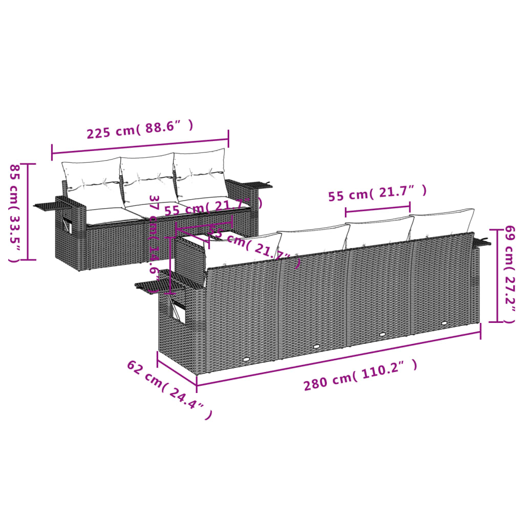 Set Divani da Giardino con Cuscini 8 pz Nero in Polyrattan | homemem39