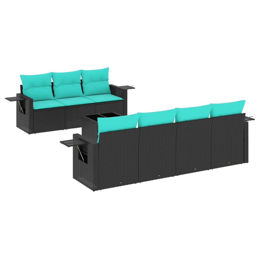 Set Divani da Giardino 8 pz con Cuscini Nero in Polyrattan | homemem39
