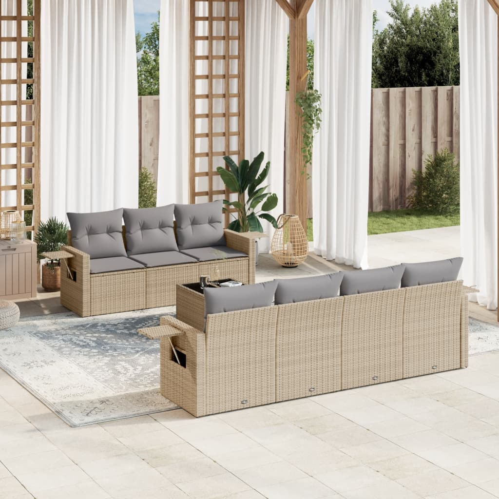 Set Divano da Giardino 8 pz con Cuscini Beige in Polyrattan - homemem39
