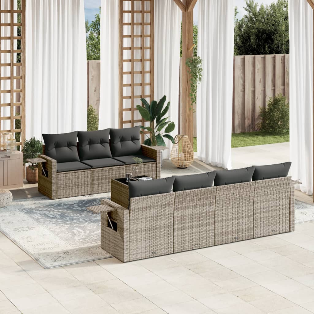 Set Divano da Giardino 8 pz con Cuscini Grigio in Polyrattan | homemem39