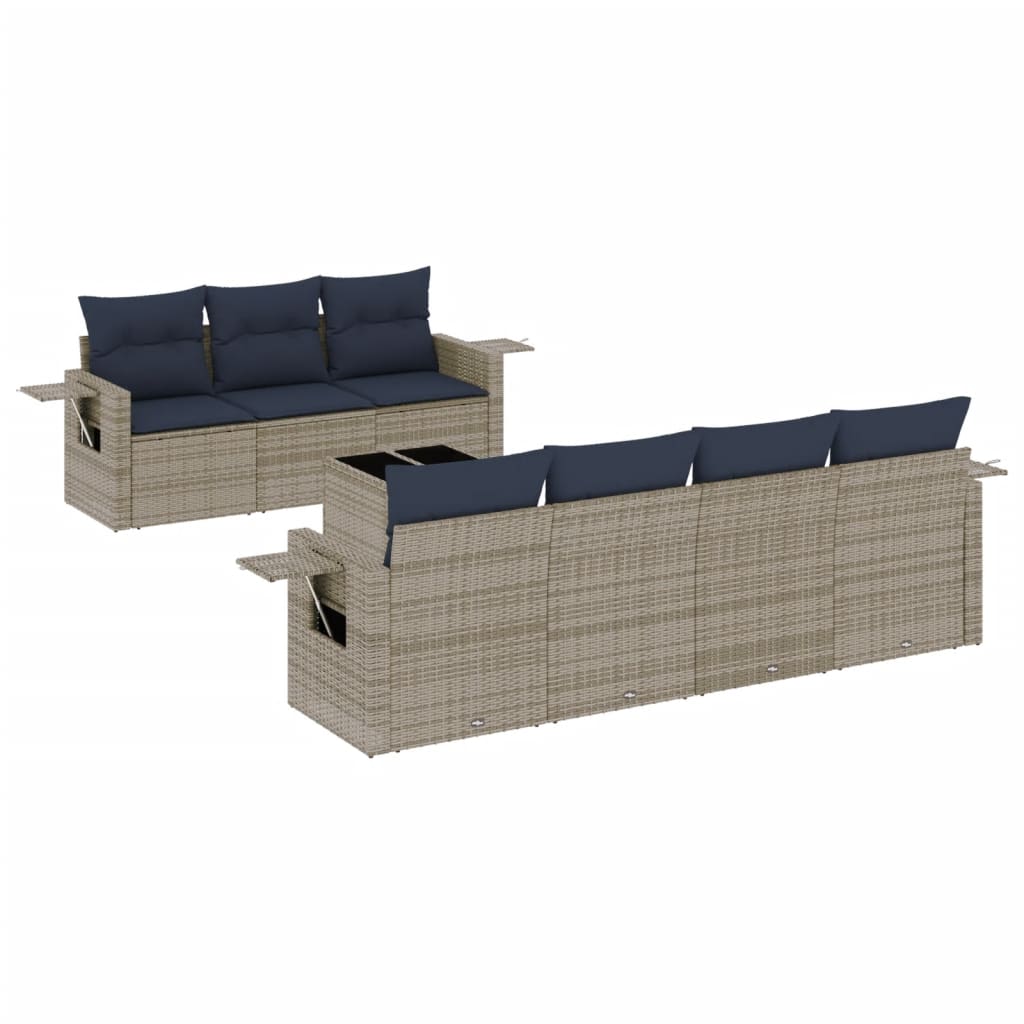 Set Divani da Giardino 8 pz con Cuscini Grigio in Polyrattan | homemem39