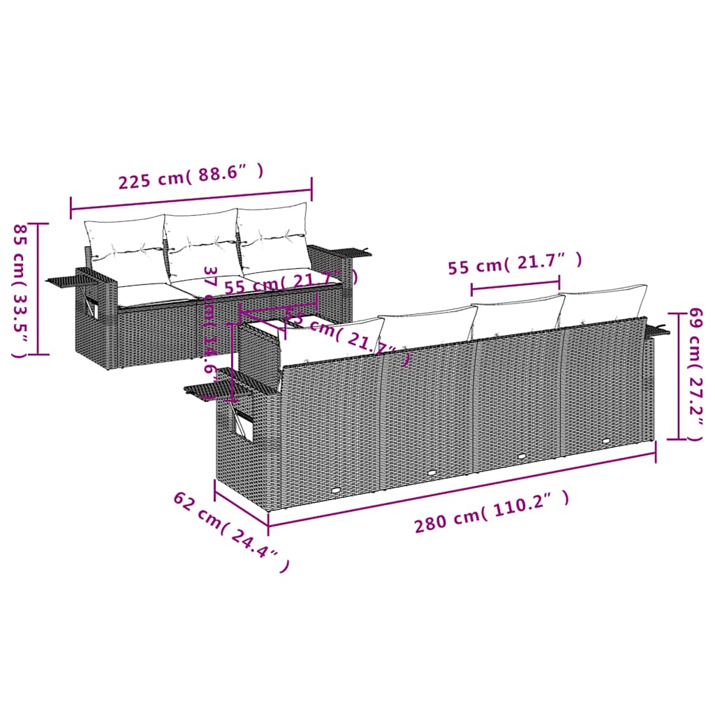 Set Divani da Giardino 8 pz con Cuscini Grigio in Polyrattan | homemem39