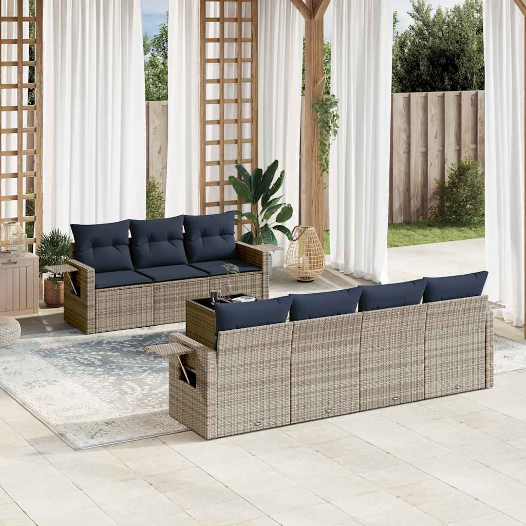 Set Divani da Giardino 8 pz con Cuscini Grigio in Polyrattan | homemem39