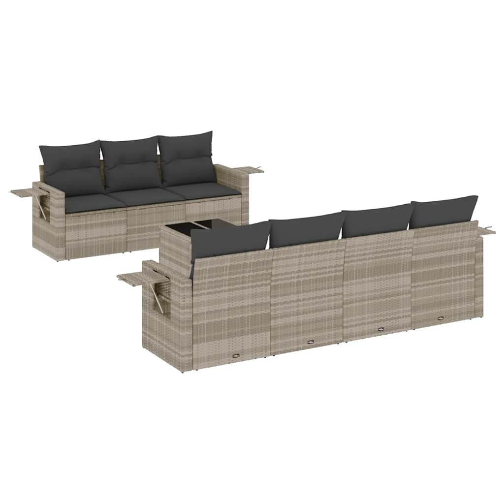 Set Divano da Giardino 8pz con Cuscini Grigio Chiaro Polyrattan | homemem39