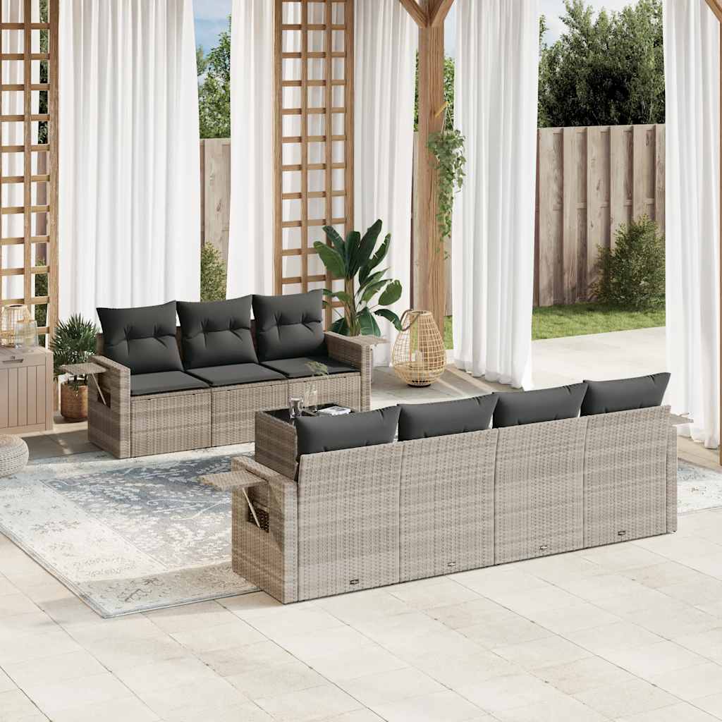 Set Divano da Giardino 8pz con Cuscini Grigio Chiaro Polyrattan | homemem39