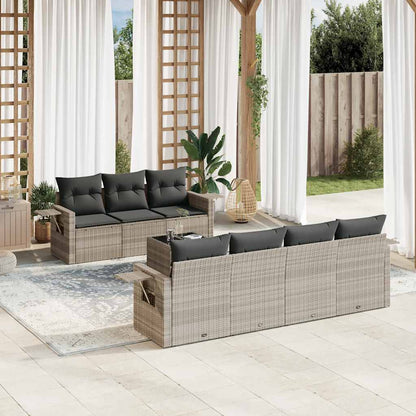 Set Divano da Giardino 8pz con Cuscini Grigio Chiaro Polyrattan | homemem39