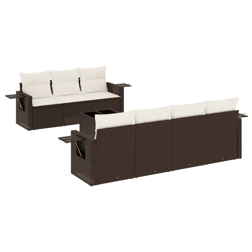 Set Divani da Giardino 8 pz con Cuscini Marrone in Polyrattan | homemem39