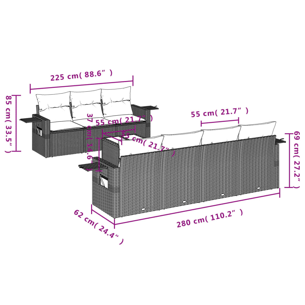 Set Divani da Giardino 8 pz con Cuscini Marrone in Polyrattan | homemem39