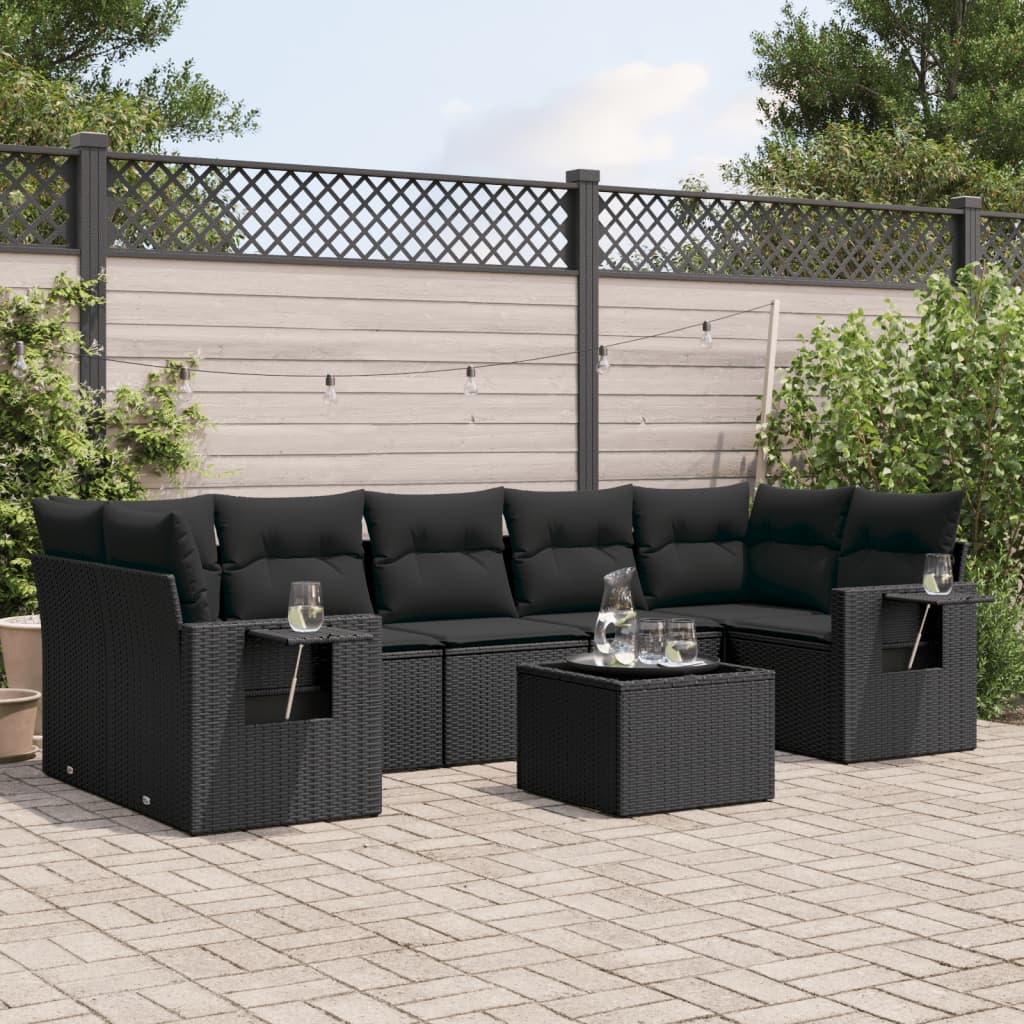 Set Divani da Giardino con Cuscini 8 pz Nero in Polyrattan | homemem39