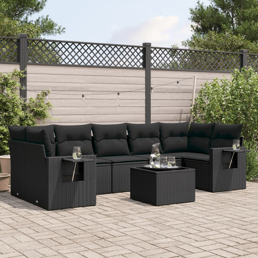 Set Divani da Giardino con Cuscini 8 pz Nero in Polyrattan - homemem39