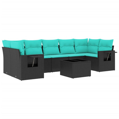 Set Divani da Giardino 8 pz con Cuscini Nero in Polyrattan | homemem39