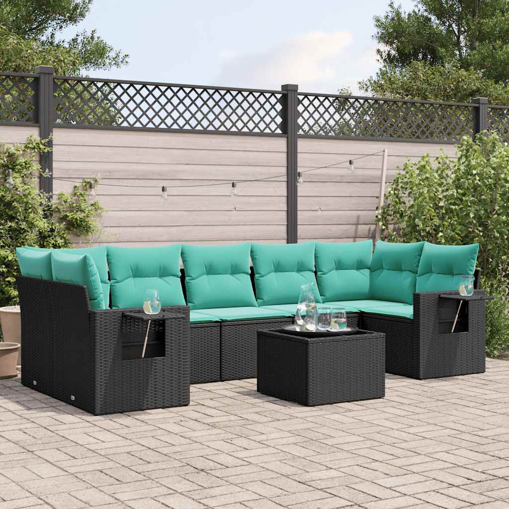 Set Divani da Giardino 8 pz con Cuscini Nero in Polyrattan | homemem39
