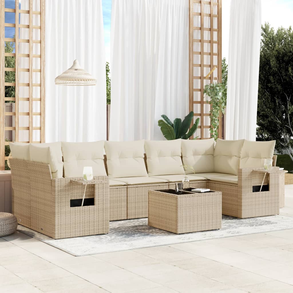 Set Divano da Giardino 8 pz con Cuscini Beige in Polyrattan - homemem39