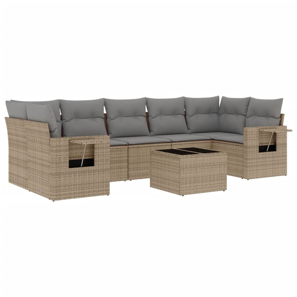 Set Divano da Giardino 8 pz con Cuscini Beige in Polyrattan | homemem39
