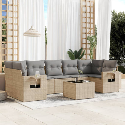 Set Divano da Giardino 8 pz con Cuscini Beige in Polyrattan | homemem39