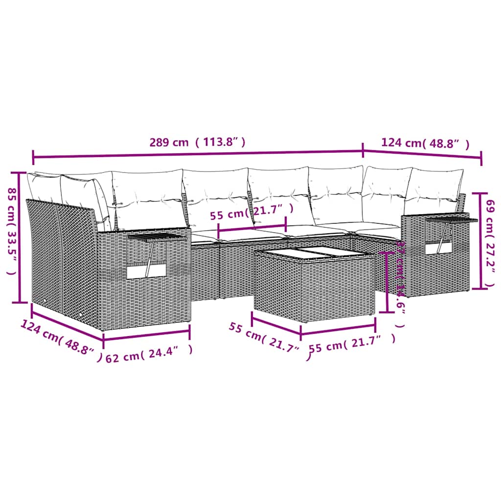 Set Divani da Giardino 8 pz con Cuscini Grigio in Polyrattan | homemem39
