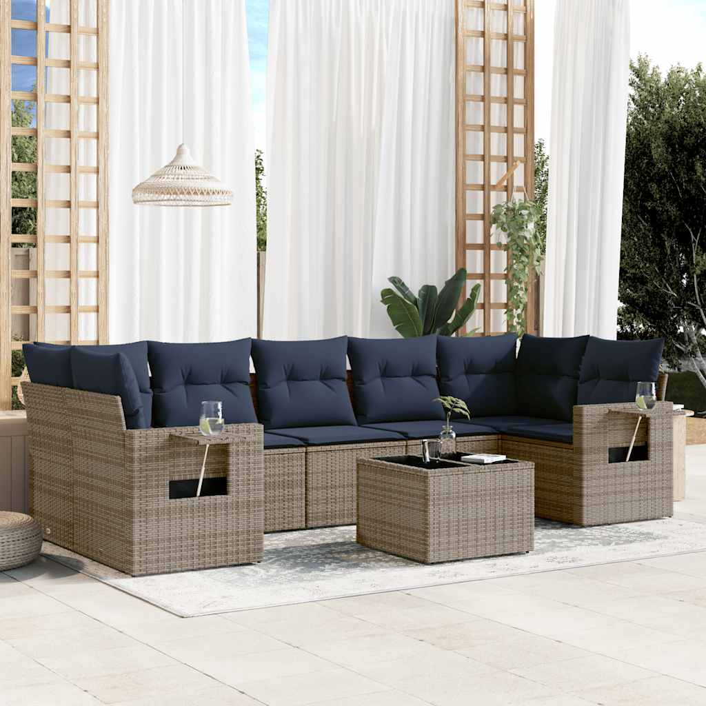 Set Divani da Giardino 8 pz con Cuscini Grigio in Polyrattan | homemem39