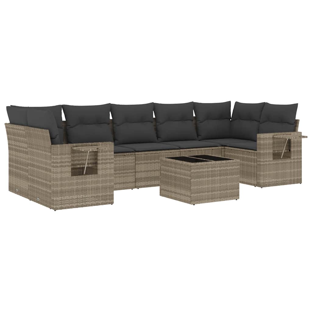 Set Divano da Giardino 8pz con Cuscini Grigio Chiaro Polyrattan | homemem39