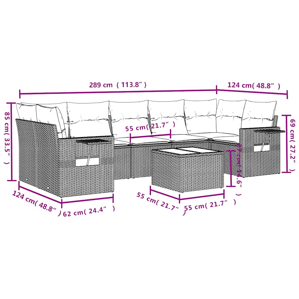 Set Divano da Giardino 8pz con Cuscini Grigio Chiaro Polyrattan | homemem39